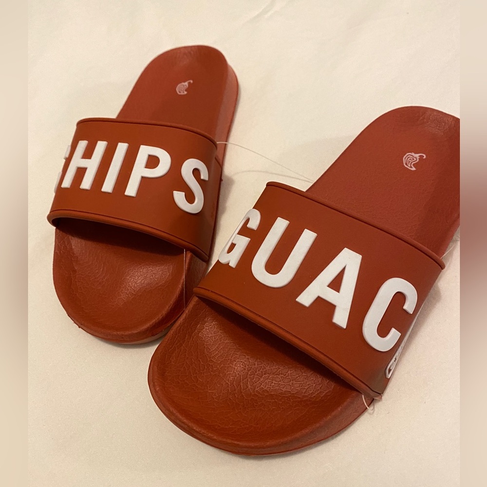 Chipotle CHIPS & GUAC slides. Size 37 -fit smaller than women’s size 7, NWOT